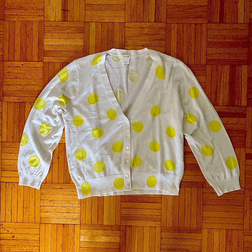 JCrew Cardigan Sweater, White and Yellow, XL/L